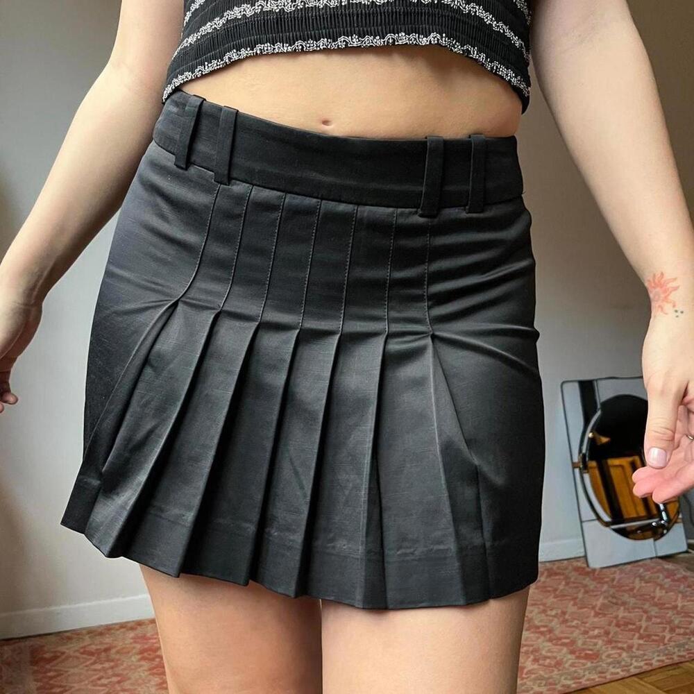 Vintage 90s black satin pleated micro mini skirt by Bebe